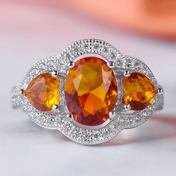 Citrine orange Gemstone ring, size 7, 925 Sterling Silver Charmed Aroma - Picture 1 of 6